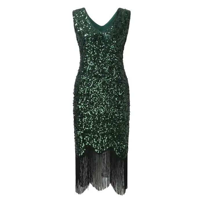 Robe de Soirée Vintage à Paillettes pour Femme Style Élégant, Sans Manches, Polyester, Col Rond, Pour Soirées, Bal, Noël, Fêtes Thématiques Années 1920