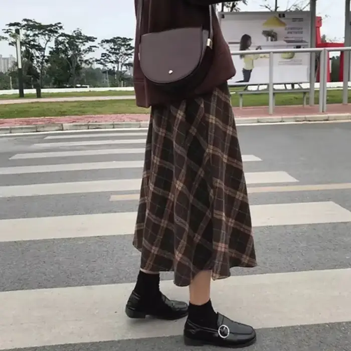 Lucyever-Jupes à carreaux en laine vintage pour femmes