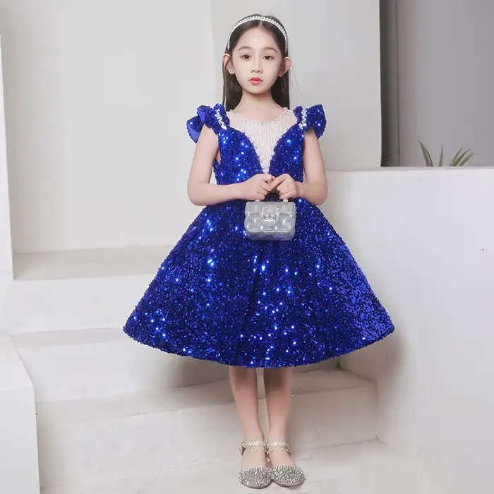 Robe longue princesse à paillettes pour filles, robe de soirée élégante, robe de baptême pour enfant