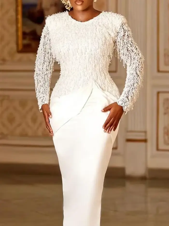 Robe de soirée mi-longue à manches longues pour femmes