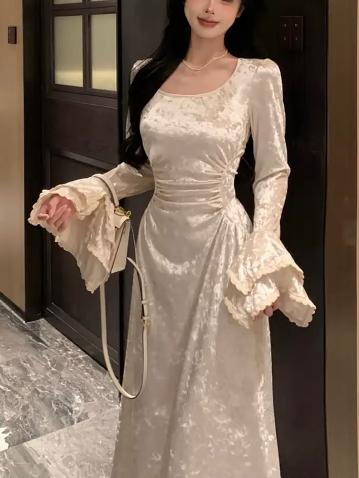 Jielur – robe Vintage à manches longues pour femme