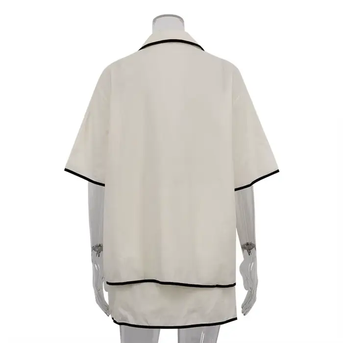 Été ample Beige coton 2 pièces ensembles femmes tenue 2025 décontracté demi manches chemise avec taille haute Mini jupe