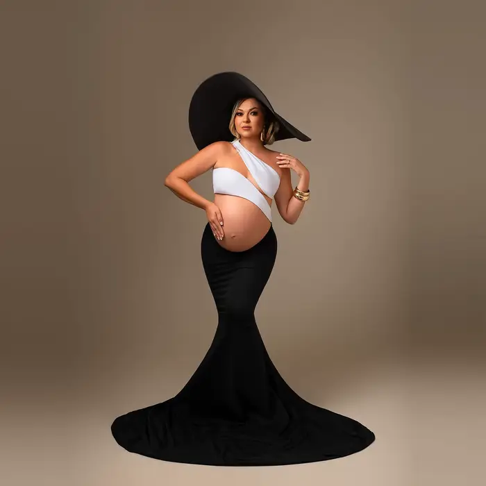 Jupe noire ajustée avec longue traîne pour femmes enceintes, jupes de photographie de maternité, gra