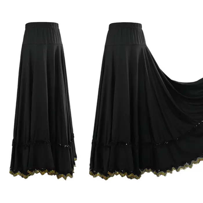 Femmes jupe de danse Flamenco cercle complet taille haute à volants jupes Maxi ventre carré danse de