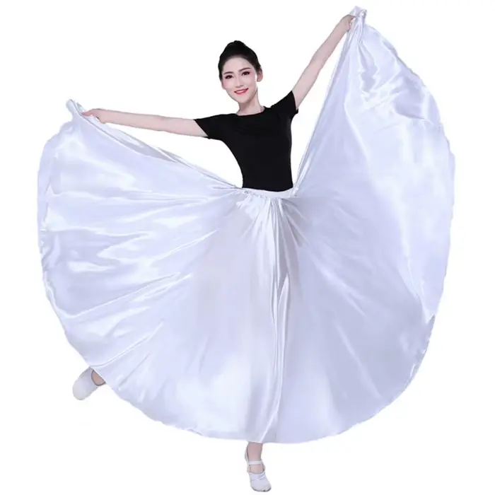 Jupe longue espagnole plissée en Satin à grand ourlet pour femmes, jupe de Performance, taille haute