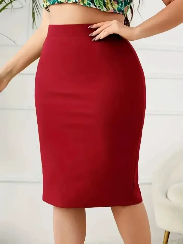 Jupe fendue taille haute décontractée pour femmes grandes tailles couleur unie style slim été 2026 occasions spéciales et balades urbaines