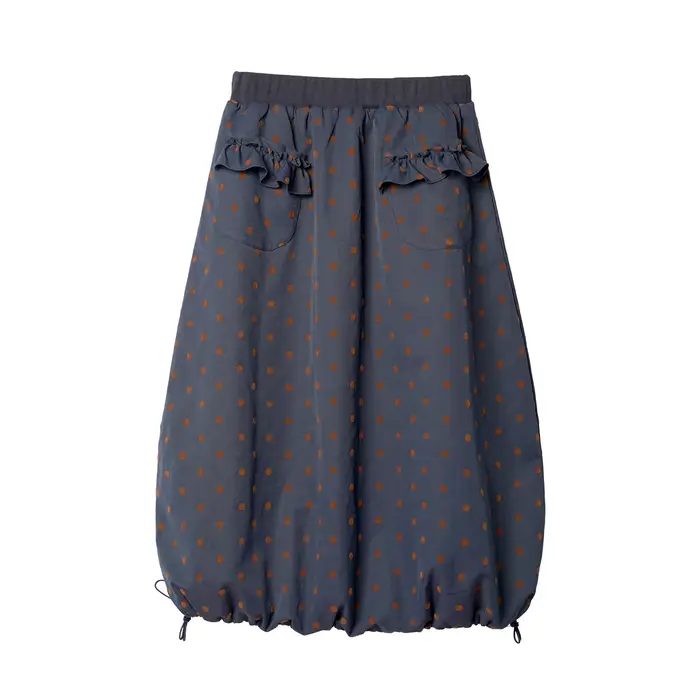 Jupe lanterne à pois en velours, élastique - Conception de poche à la taille, trajet rétro, artistiq