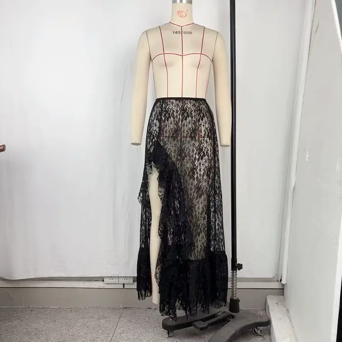 Jupes Femme Mi-longues Coupe Trapèze Taille Haute Ajustée Dentelle Florale Décontractée Volants Uni Élégant Épissure Y2K Streetwear 2026