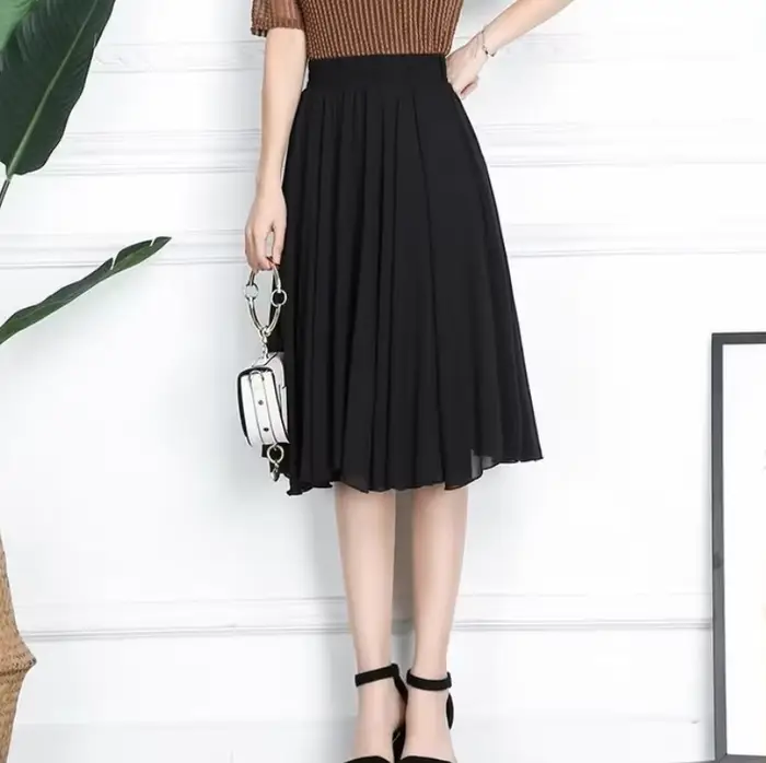 Jupe à volants élégante pour femme, mode été, jupe en mousseline de soie basique pour femme de burea