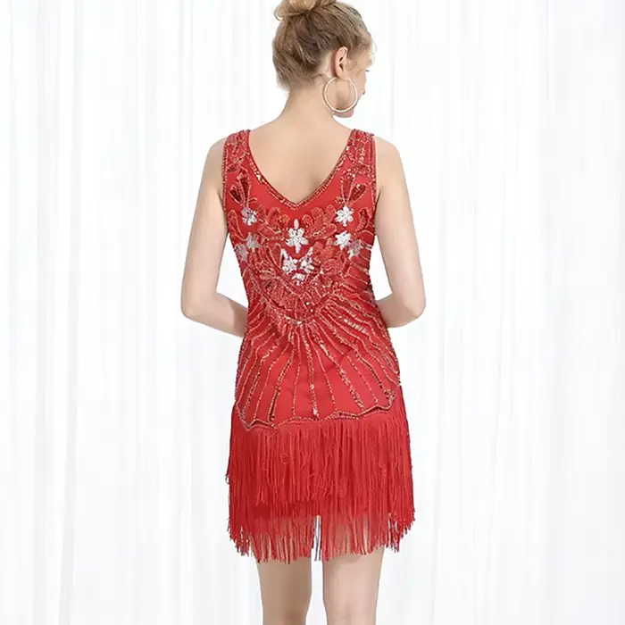 Robe Flapper Années 20 Style Gatsby Femme Vintage Polyester Taille S à XXXL Bleu Bourgogne Rouge Vert Foncé Noir Occasions Spéciales