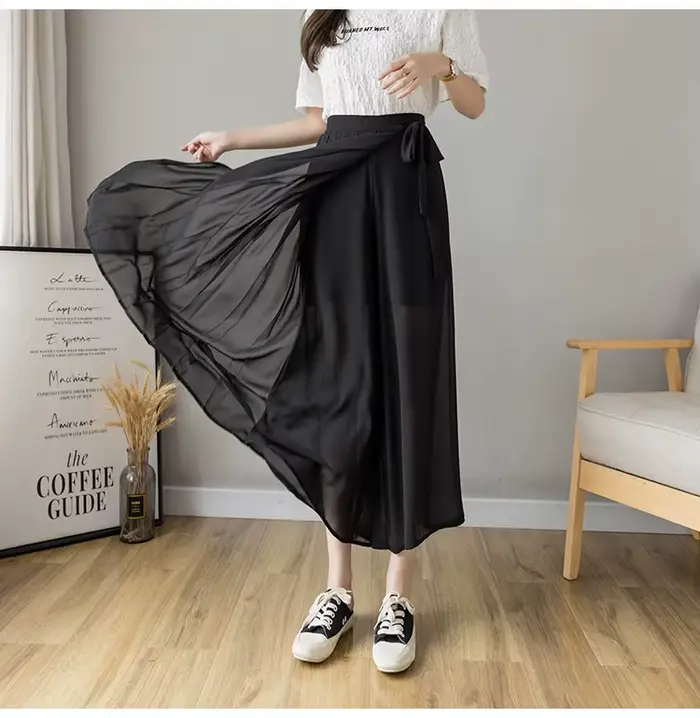 Jupe plissée en mousseline de soie pour femmes, taille haute, décontractée, jambes larges, mode streetwear, été, pantalon longueur cheville, confortable et respirante