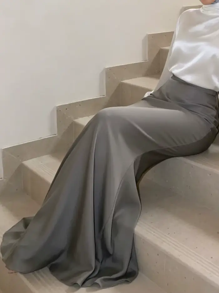 Jupe midi sirène taille haute pour femme