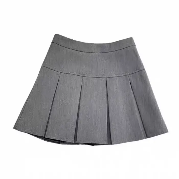 Mini jupe plissée taille haute pour femme, fermeture éclair, mode trapèze, gris, étudiant, JK, été, 