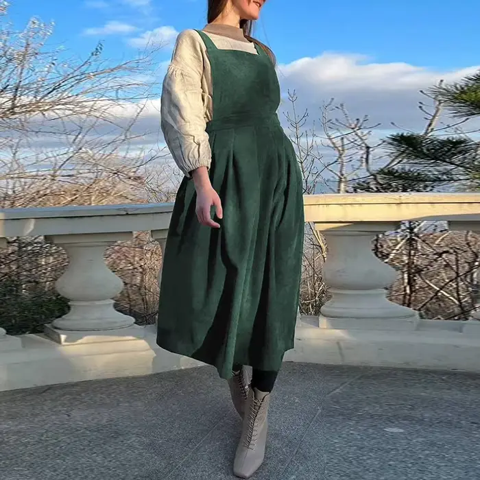 Robe rétro en velours côtelé pour femmes style décontracté automne polyester col carré confortable ligne A occasions spéciales