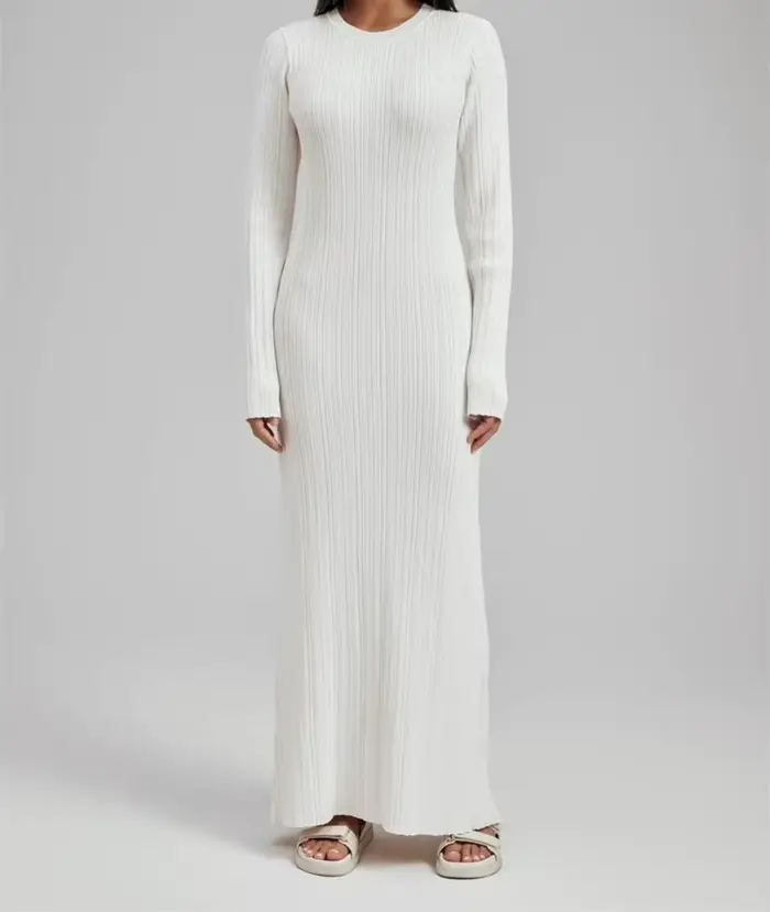 Jupe longue tricotée avec Base chaude, robe en laine à manches longues, automne et hiver 2025