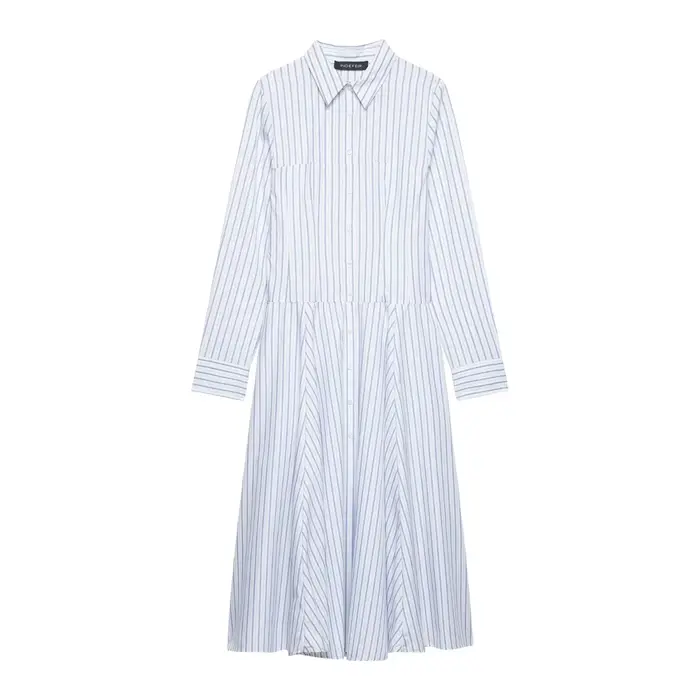 Robe midi style chemise rayée SAW Independent Station Nouvelle Arrivée Élégante Streetwear Polyester Manches Longues Col Polo Coupe A-Lin...