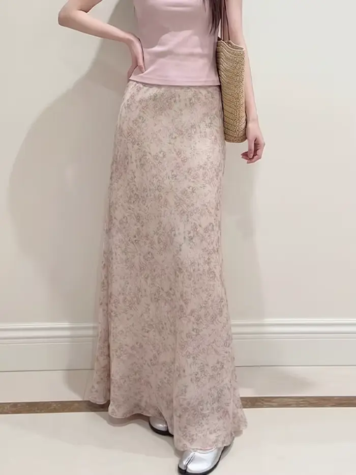 Jupes longues florales pour femmes, élégantes et décontractées, taille haute, style chic et doux, pa