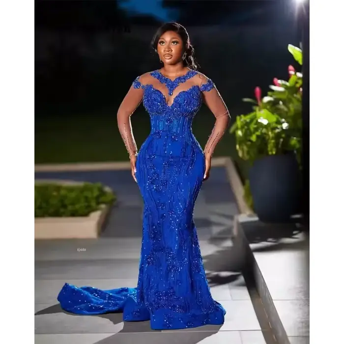 Robe de bal Aso Ebi bleu royal