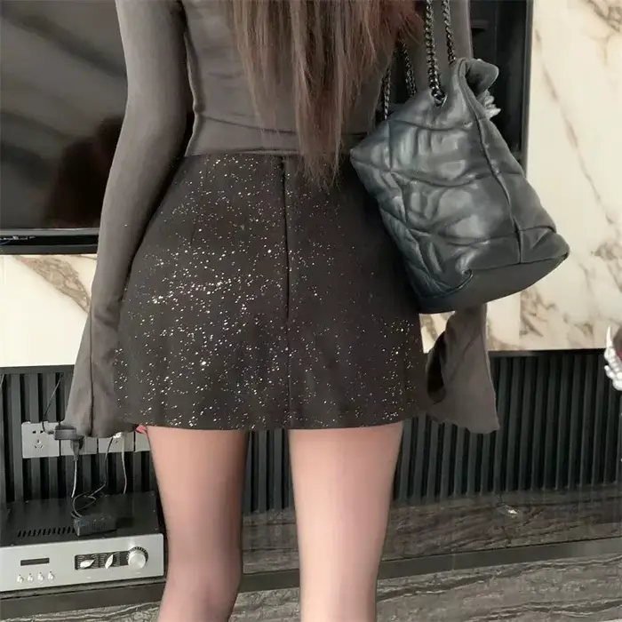 Jupe taille haute en laine brillante pour femmes