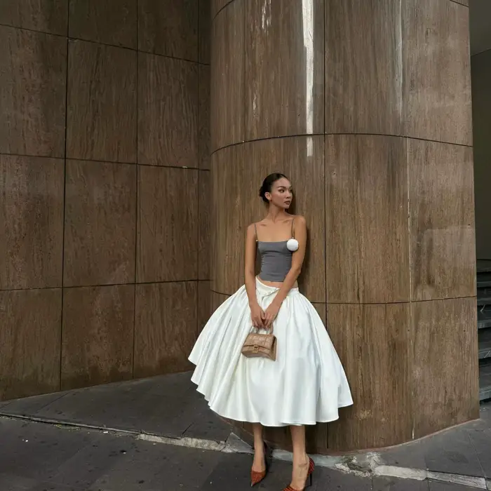 Jupe mi-longue trapèze blanche élégante pour femmes, taille haute, en Satin, évasée, pour bureau, fê