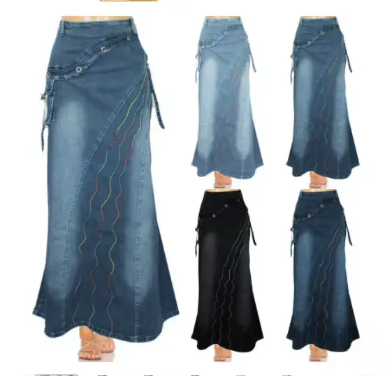 Jupe longue taille haute en denim pour femme style décontracté vintage automne 2024 polyvalente occassions spéciales femmes matures
