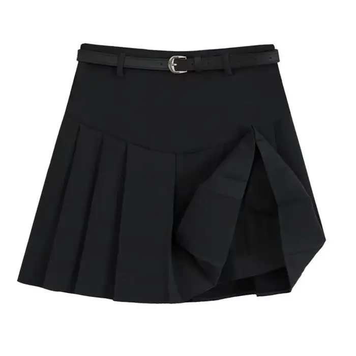 Fashion A-line Pleated Mini Skirts for Women High Waisted Gray Black Solid Short Skirts Spring Summe