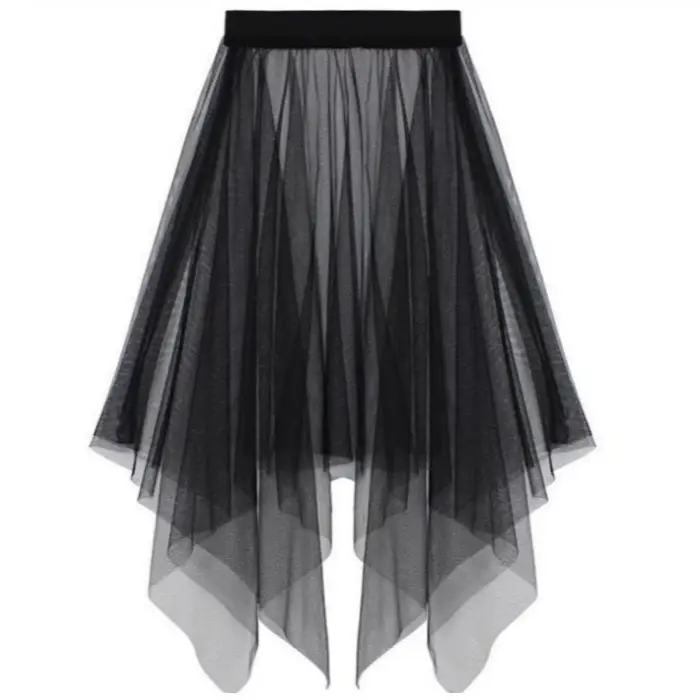 Jupe longue élégante en dentelle transparente et tulle noir et blanc