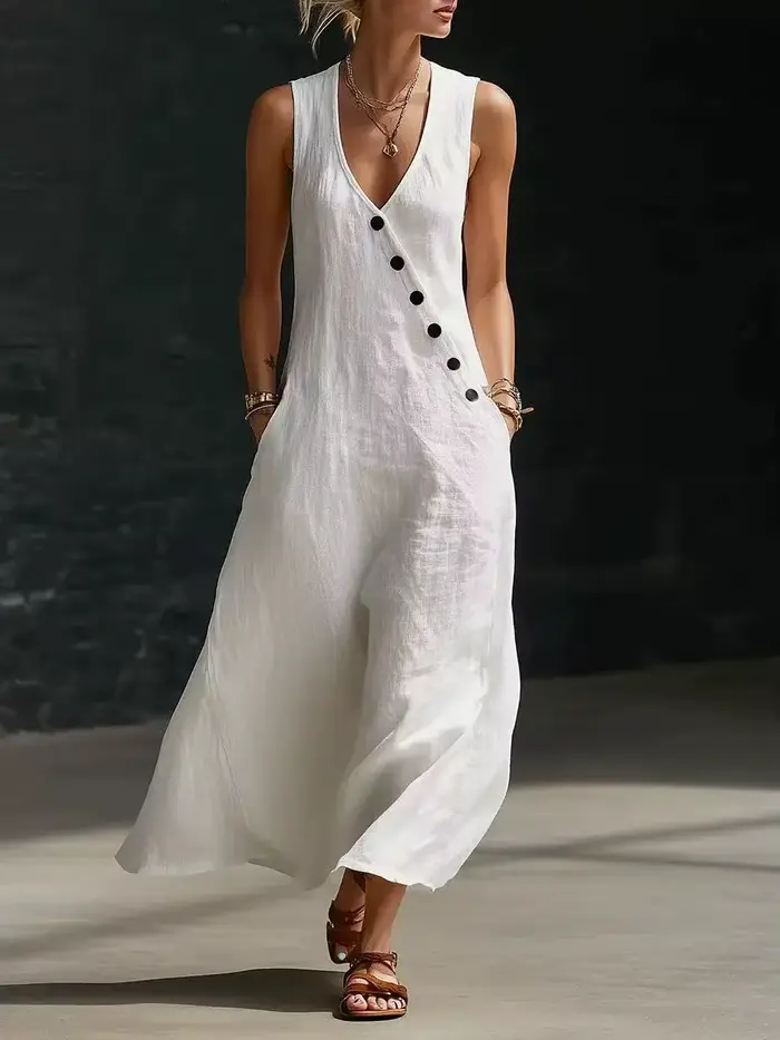 Robe longue en lin sans manches pour femme
