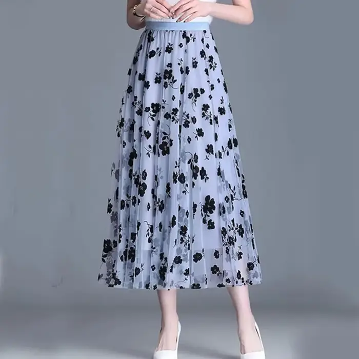 Jupe en maille coréenne pour femme, jupe midi ample à fleurs crochetées, élégante, décontractée, pol