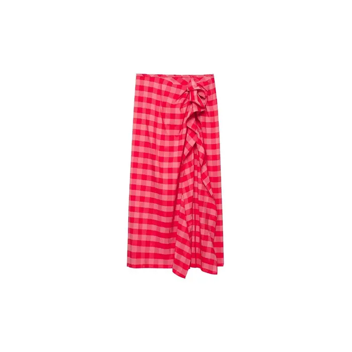 Jupe midi amincissante asymétrique à carreaux rose bonbon