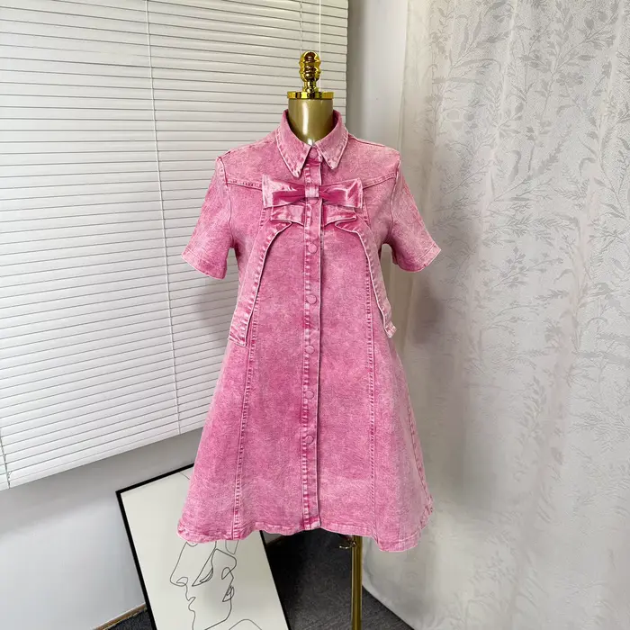 Robe Femme Mi-longue Coupe Évasée Y2K Streetwear Manches Courtes Nœud Élégante Épissée Soirée Travail 2026