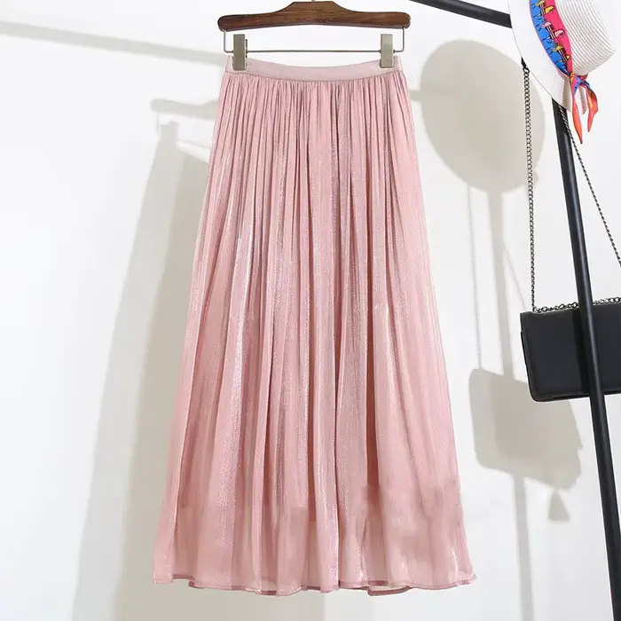 Jupe trapèze brillante pour femmes, couleur unie, taille haute, Style Paris français, élégante, asym