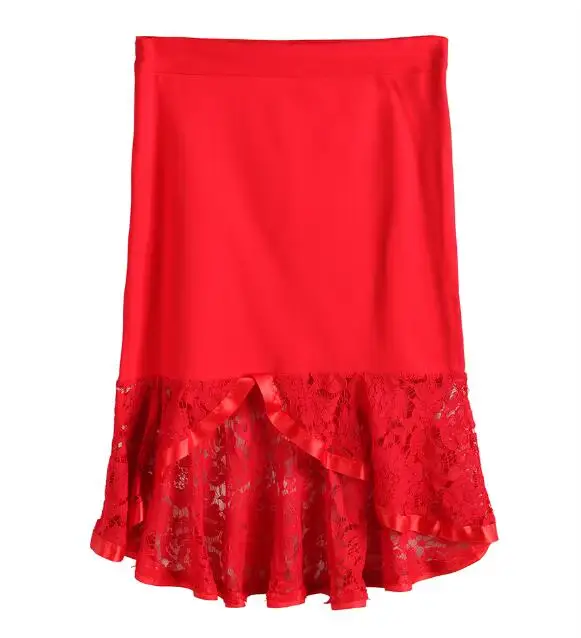 Nouvelle jupe longue en dentelle de style européen et américain, jupe sirène rouge sexy à volants él