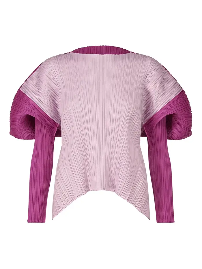 Fold Miyake plissé col rond manches longues femmes formes carrées combinaisons de couleurs haut ampl