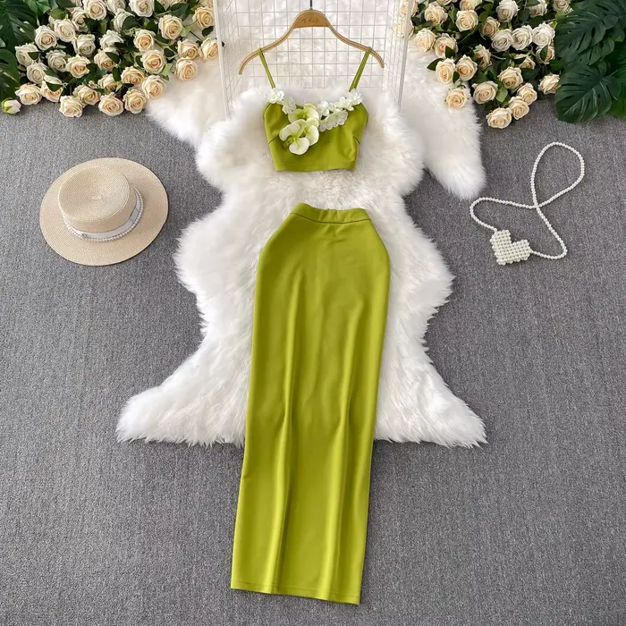 Foamlina – ensemble jupe féerique pour femmes, tenue de vacances Chic, camisole et jupe à fleurs 3D,