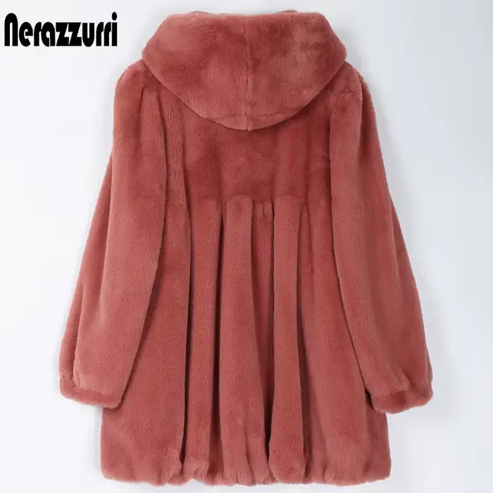 Manteau en fausse fourrure plissée Nerazzurri pour femme, veste légère et douce avec jupe à capuche, mode automne 2022, fourrure fine à la mode, taille large, design moderne, polyvalent, élégant, confortable