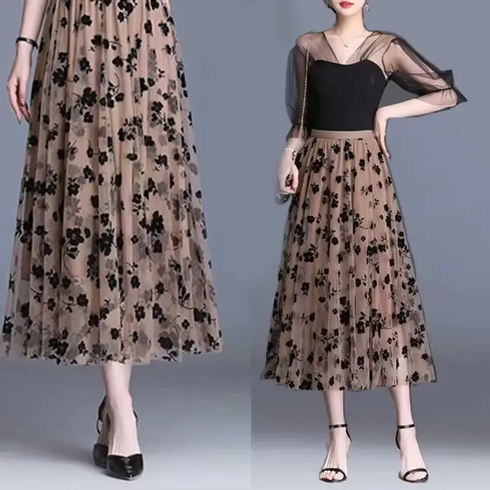 Femmes coréennes jupe en Tulle mode été crochet Floral