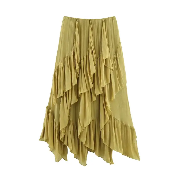 Jupe longue plissée asymétrique style bohème pour femme, taille haute, élégante, vintage, pour l'été