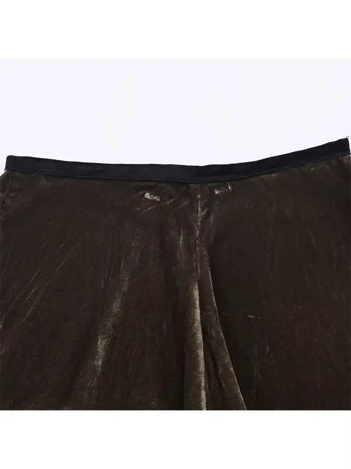 HH femmes mode velours plissé décoration dentelle jupe longue automne femme taille haute côté fermeture éclair