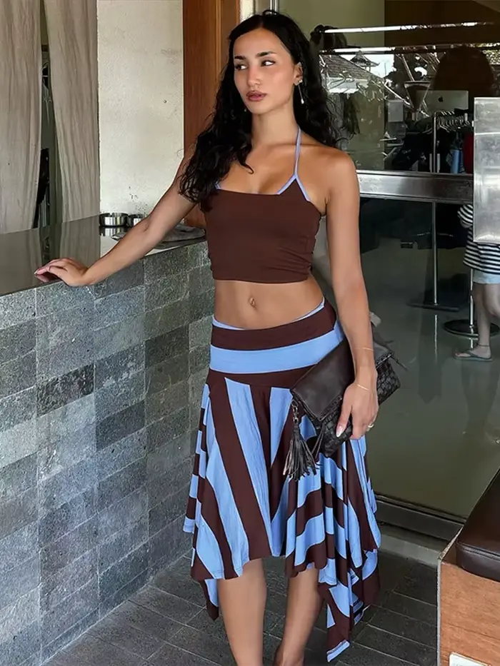 Jupe midi asymétrique rayée pour femme