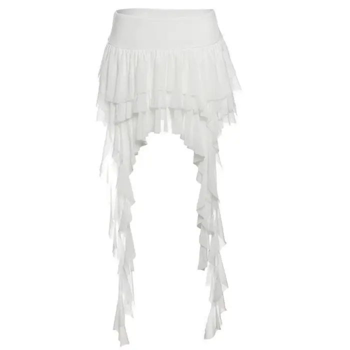 Jupe-short asymétrique bohème à volants pour femme, taille haute, superposée, mini-jupe irrégulière,
