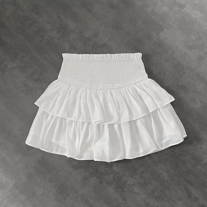 Jupe taille haute à volants pour femme, couleur unie, élastique, simple, décontractée, vacances, Ulz