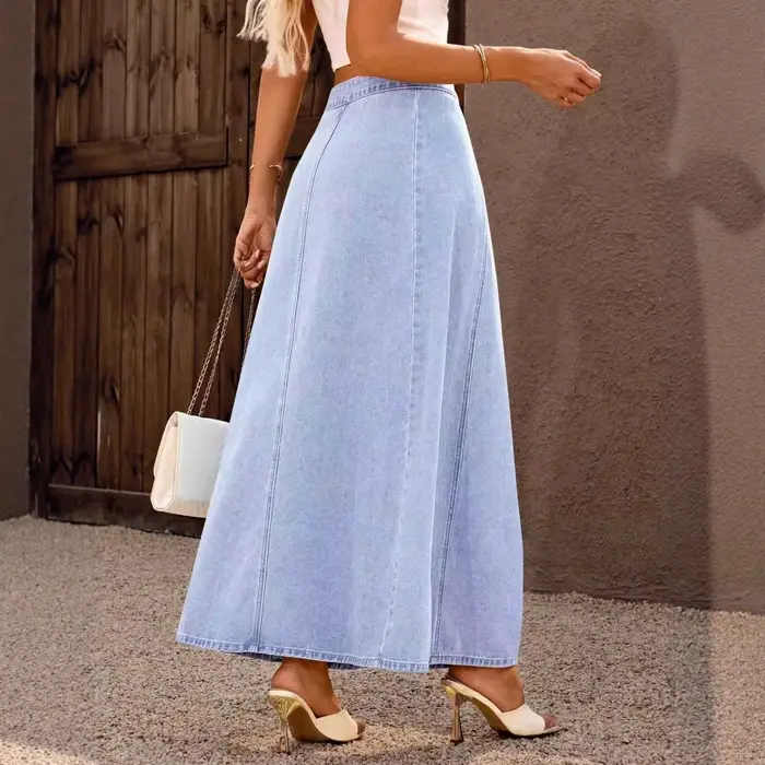 Jupe en jean mi-longue taille haute pour femmes