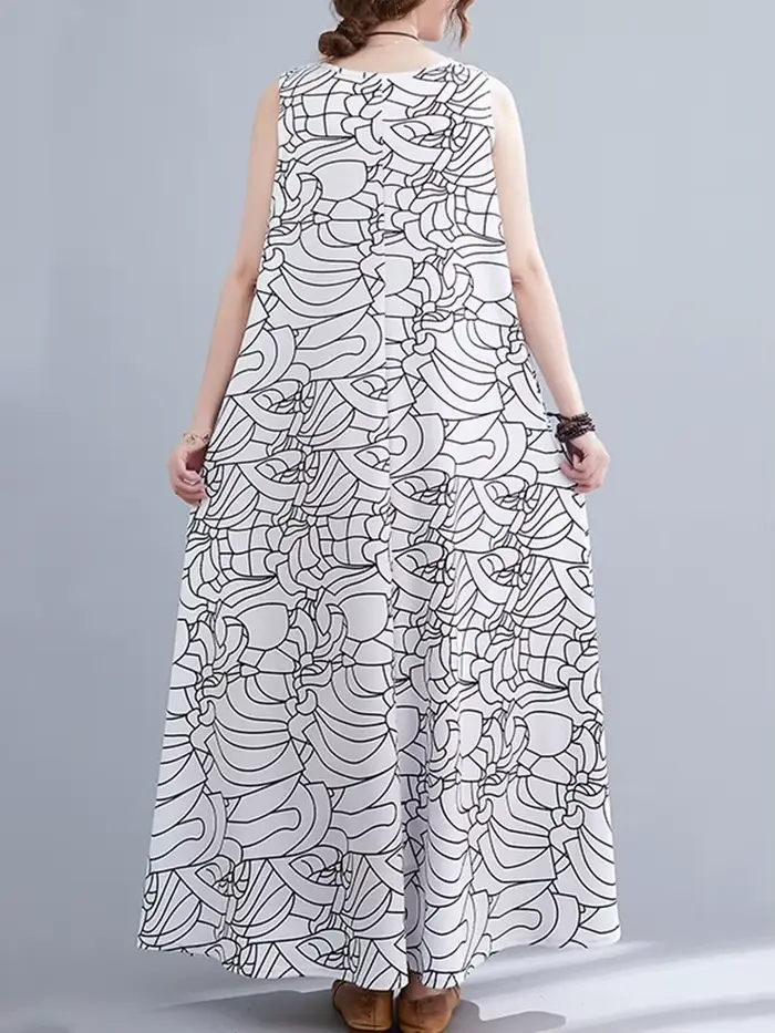 Robe longue décontractée maxi sans manches en coton et lin