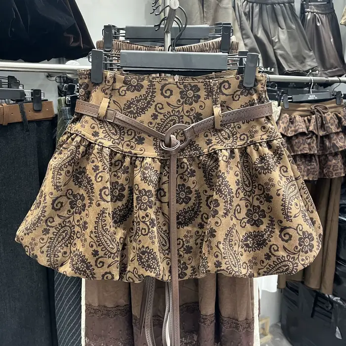Nouveau Jupe imprimée taille haute mode femme rétro
