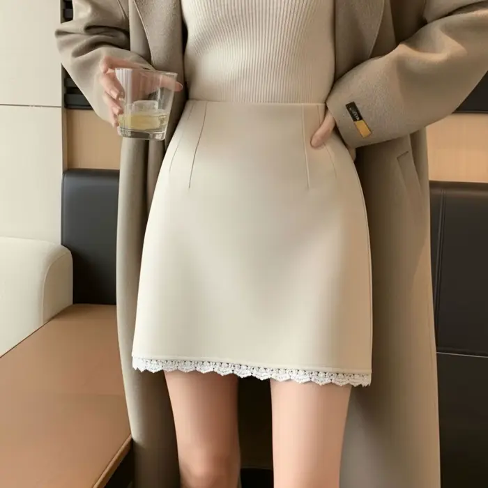 Jupe mi-longue en laine pour automne et hiver
