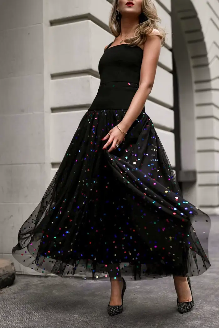 Jupe longue élégante pour femme en maille à sequins