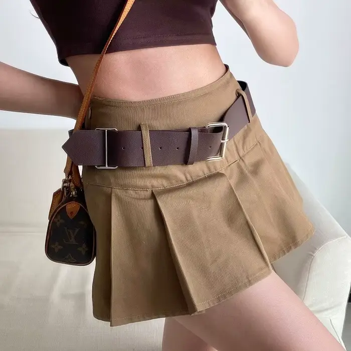 Karrram – Mini jupe plissée marron pour femmes