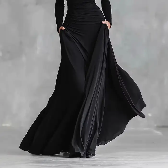 Robe longue noire Simple et élégante pour femmes