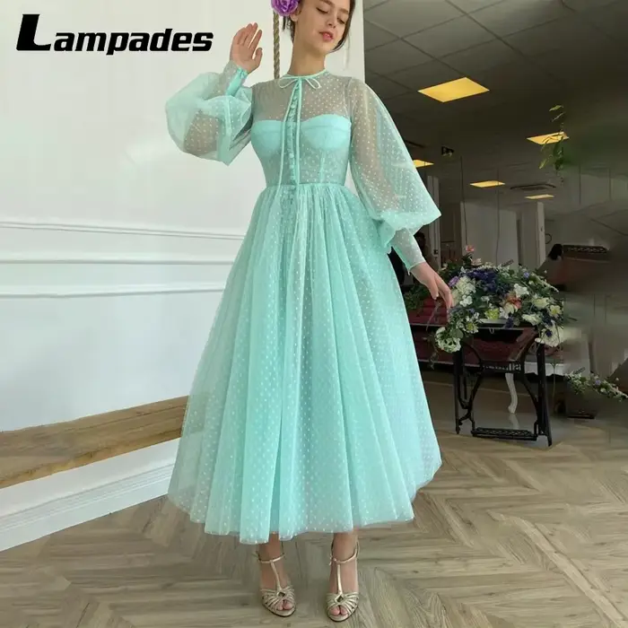 Robe de Bal à Manches sulfen Tulle Vert Turquoise pour Femme